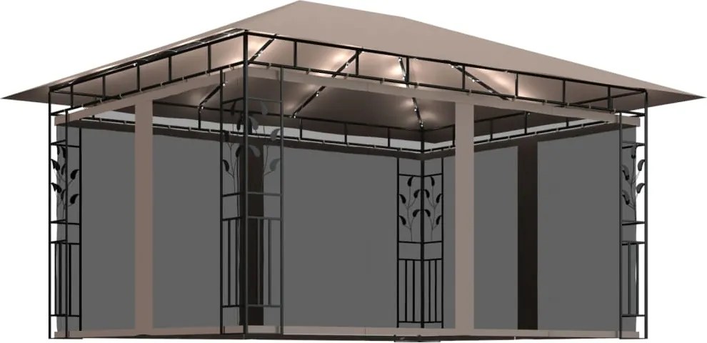 vidaXL Pavilion cu plasă anti-țânțari&lumini LED,gri taupe, 4x3x2,73 m