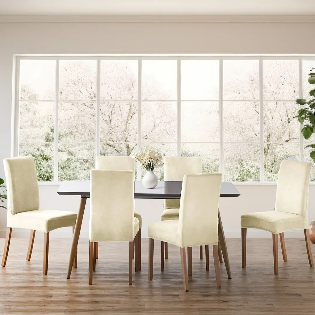Restilo Husă pentru scaun Sento crem, 48 x 48 x 58+ 10 cm, set de 6 bucăți