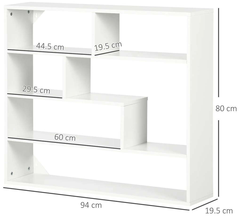 Biblioteca moderna de perete HOMCOM cu 4 niveluri , raft din lemn care economiseste spatiu pentru living si birou, 94x19,5x80cm, alb | Aosom Romania