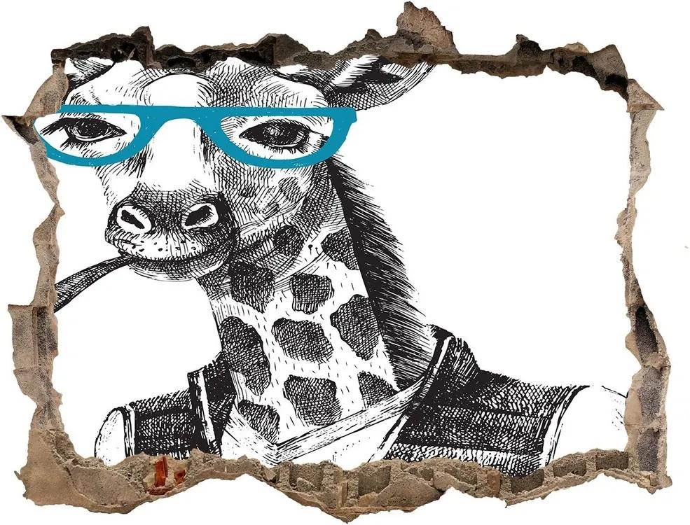 Autocolant de perete gaură 3D Ochelari giraffe