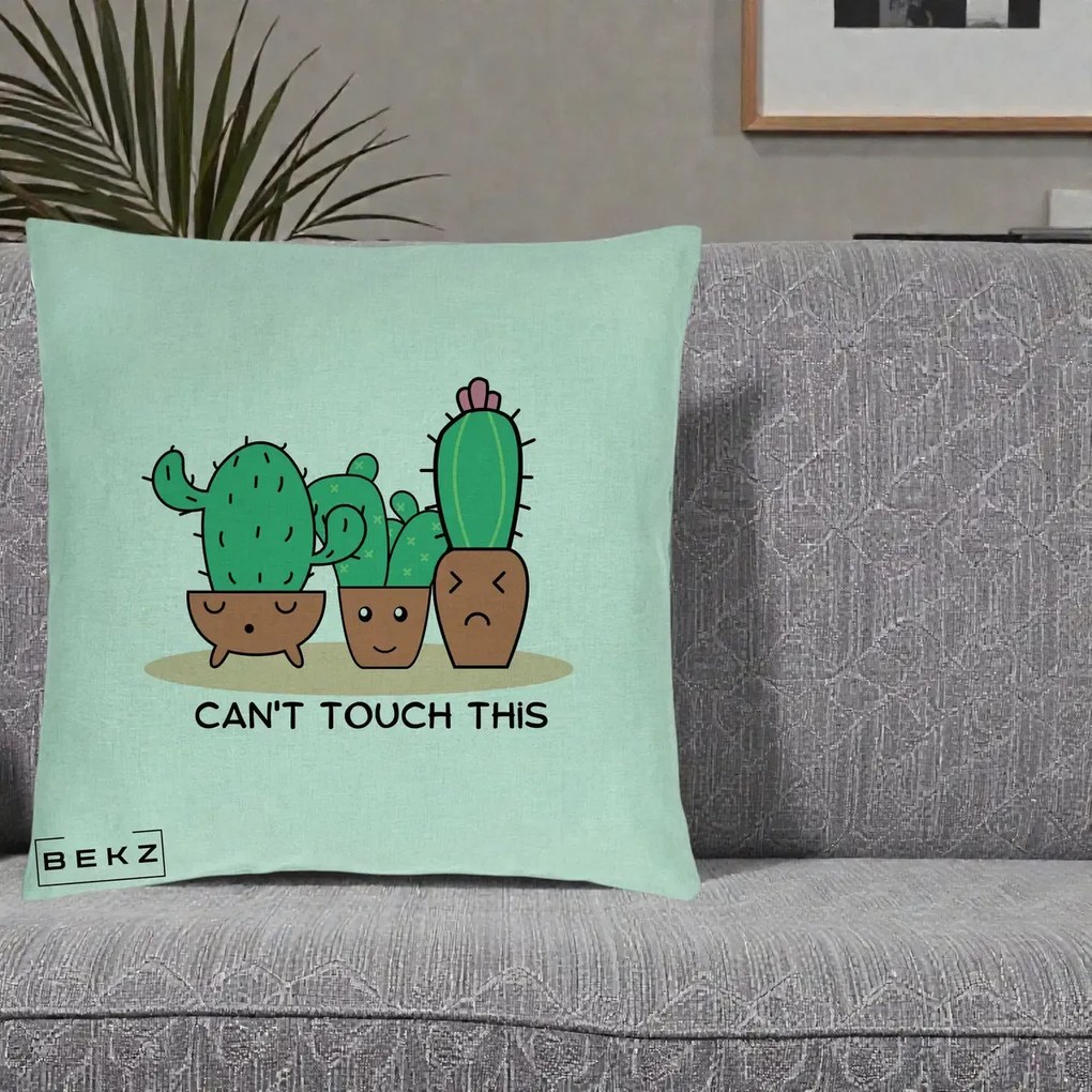 Perna Decorativa Cactus Funny Can't Touch This, 40x40 cm, Verde Menta, Husa Detasabila, Perna Inclusa, BEKZ®