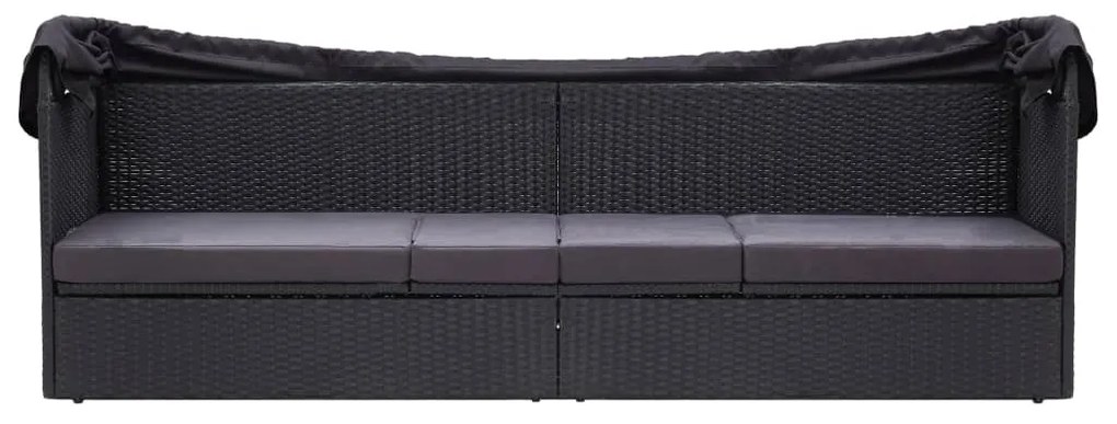 46092 vidaXL Pat canapea de exterior cu copertină, negru, poliratan