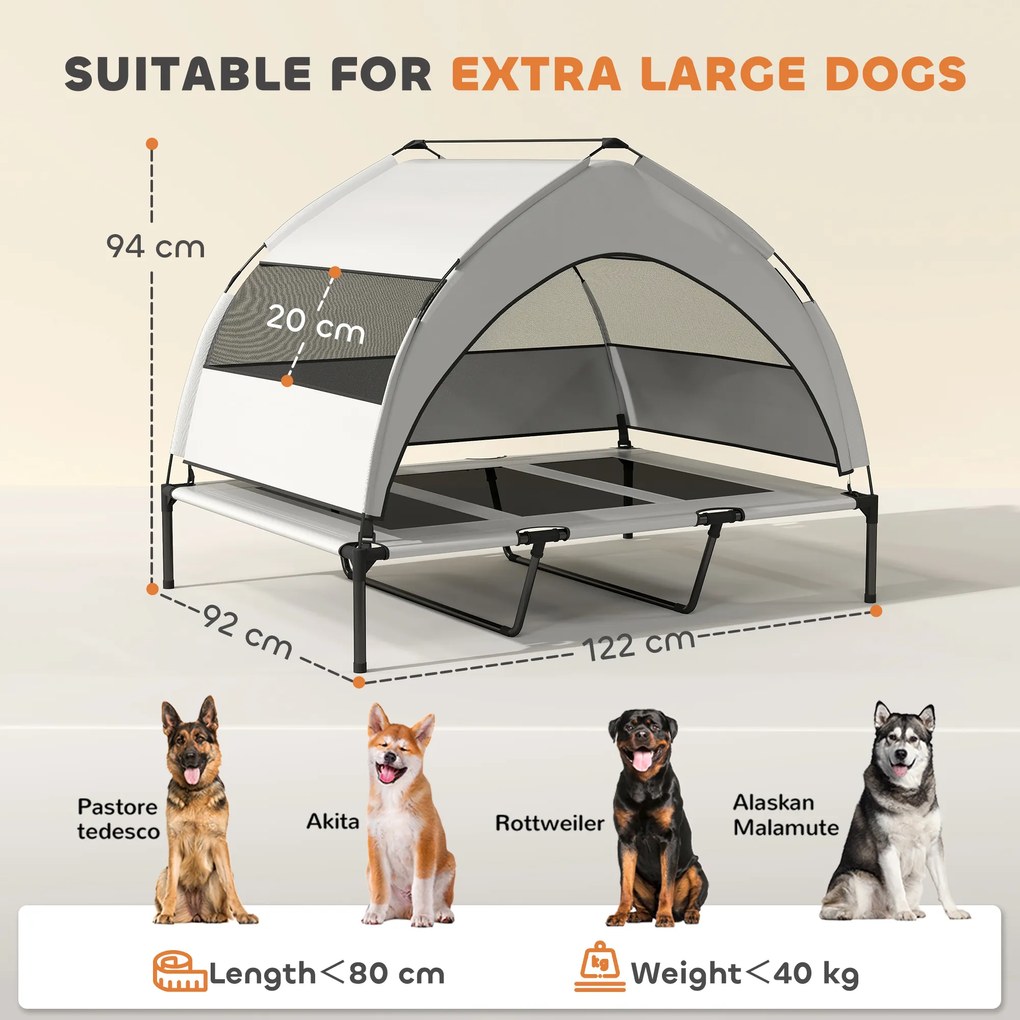 PawHut Pat Ridicat pentru Câini cu Copertină pe 3 Laturi Detașabilă Gri și Negru | Aosom Romania