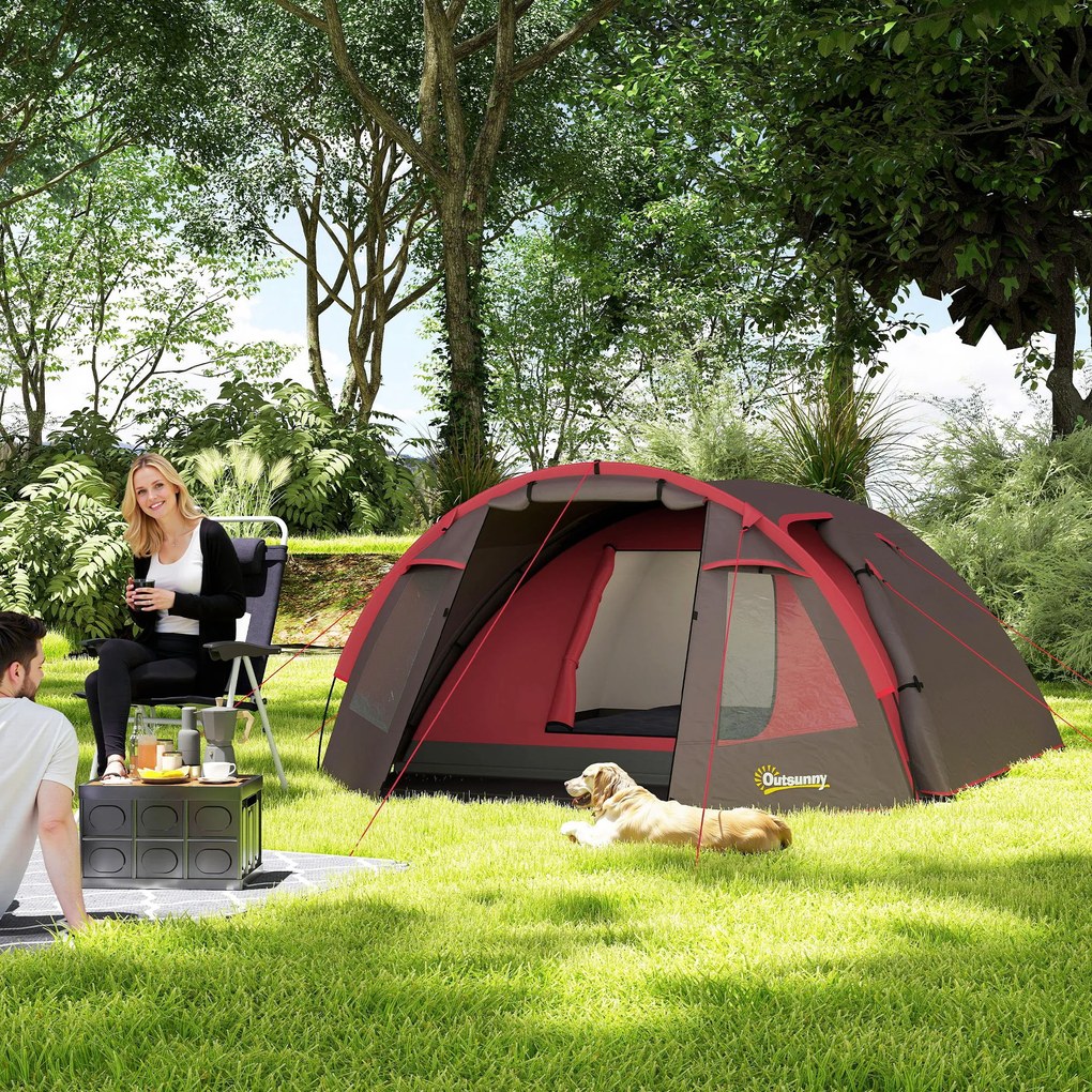 Outsunny Cort de Camping pentru 2-4 Persoane cu 2 Camere, Uși Duble și Geantă de Transport, 360x250x130 cm, Gri | Aosom Romania
