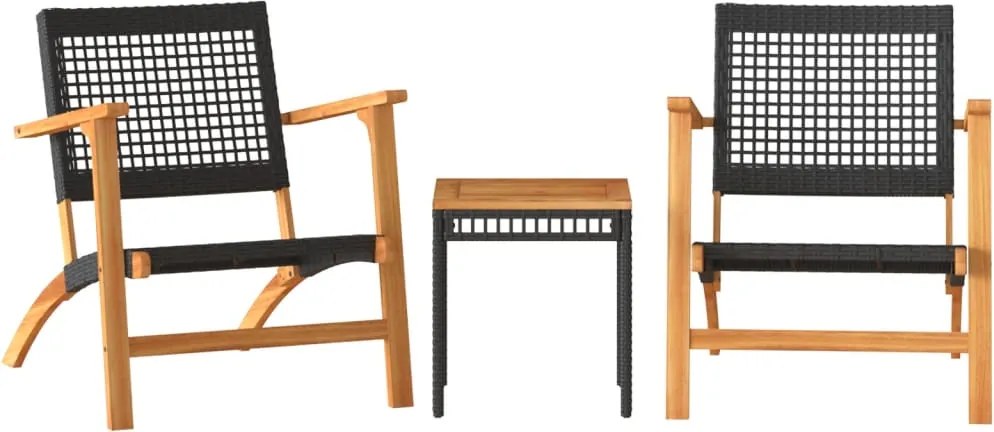 vidaXL Set mobilier bistro, 3 piese, poliratan negru/lemn de acacia