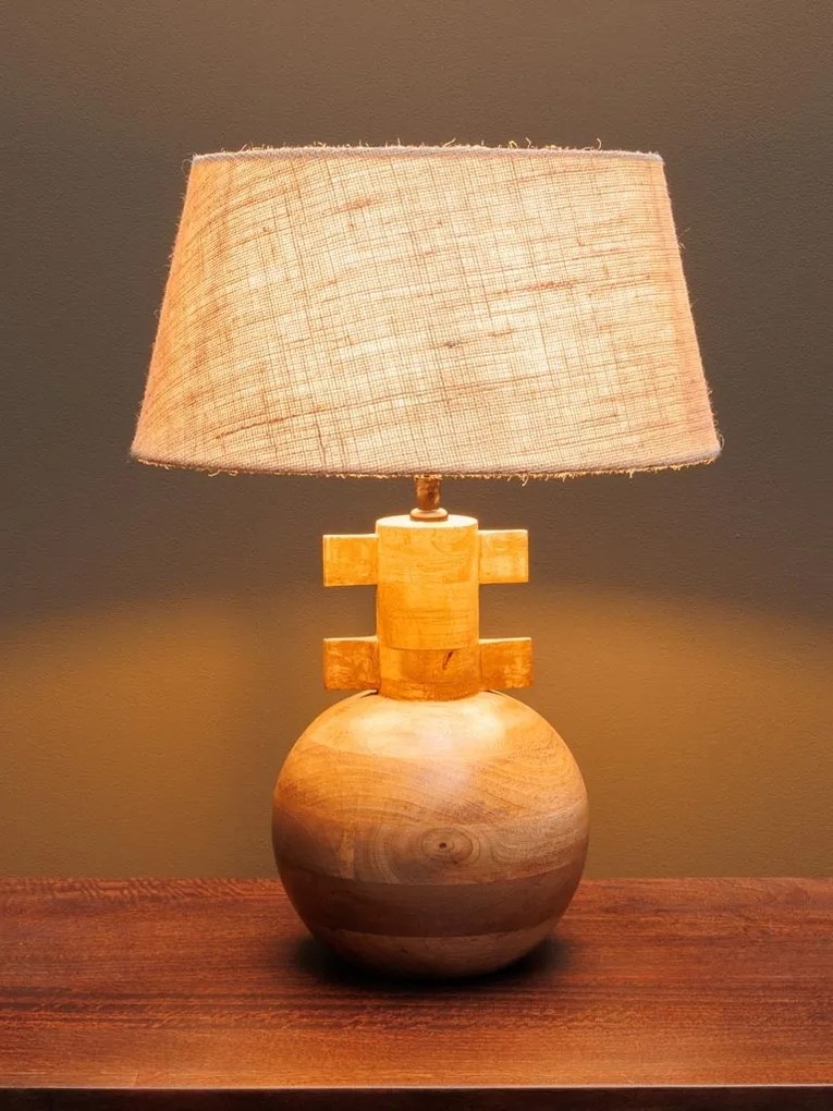 Lampa de masa, din lemn de mango, cu abajur din iuta naturala, Amaru
