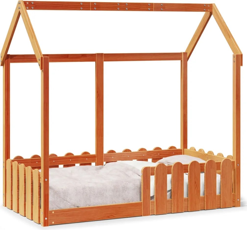 vidaXL Cadru pat de copii, maro ceruit, 70x140 cm, lemn masiv de pin