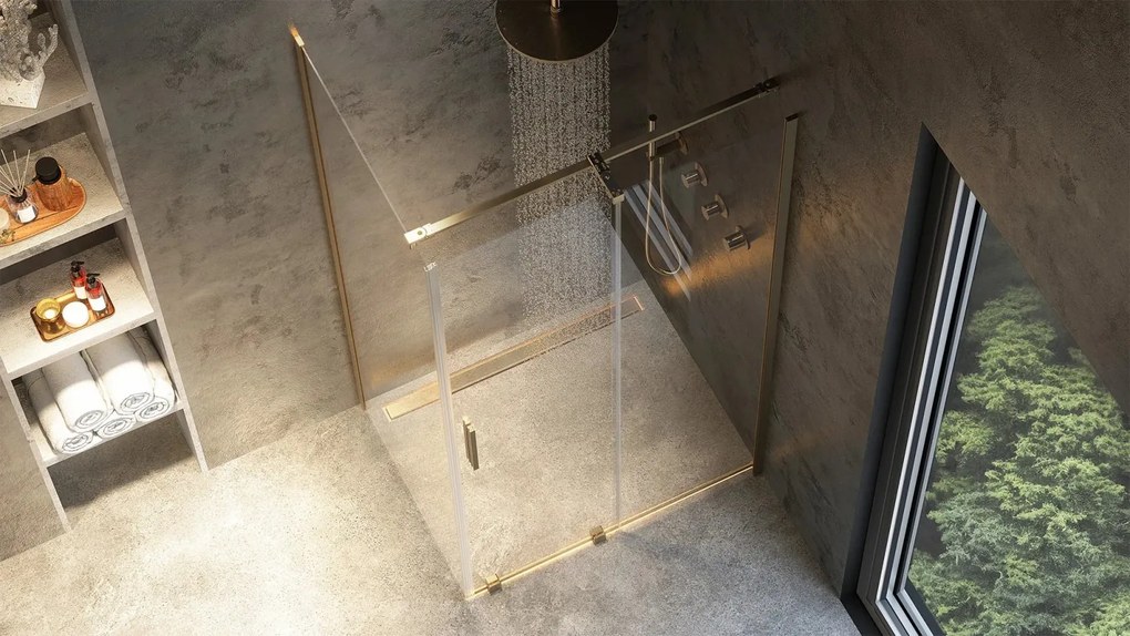 Cabina de dus dreptunghiulara Rea Montana cu usa culisanta 130x90 auriu periat