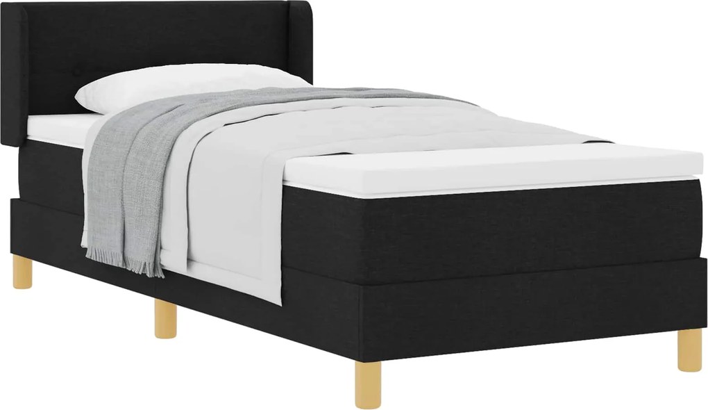 vidaXL Pat cu arcuri cu saltea cu headboard Negru 190 x 90 cm țesătură