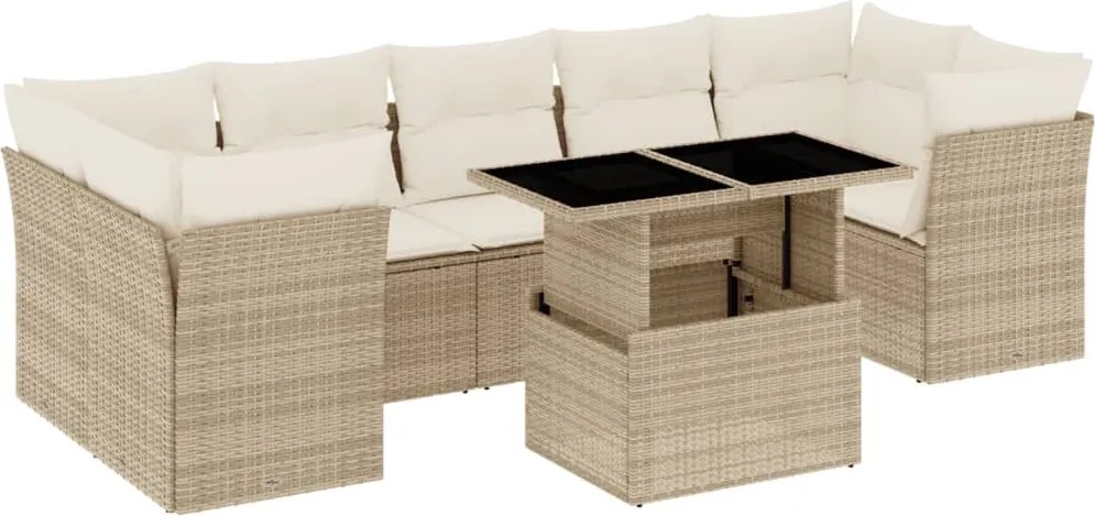 vidaXL Set canapele de grădină, 8 piese, cu perne, bej, poliratan