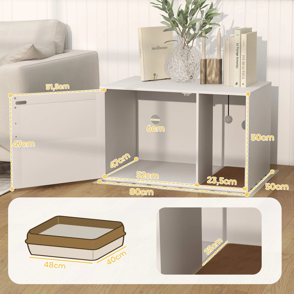 PawHut Casa de toaletă pentru pisici mobilier litieră pentru pisici saltea zgâriere ușă cu mâner stil boem 80 x 50 x 50 cm alb | Aosom Romania