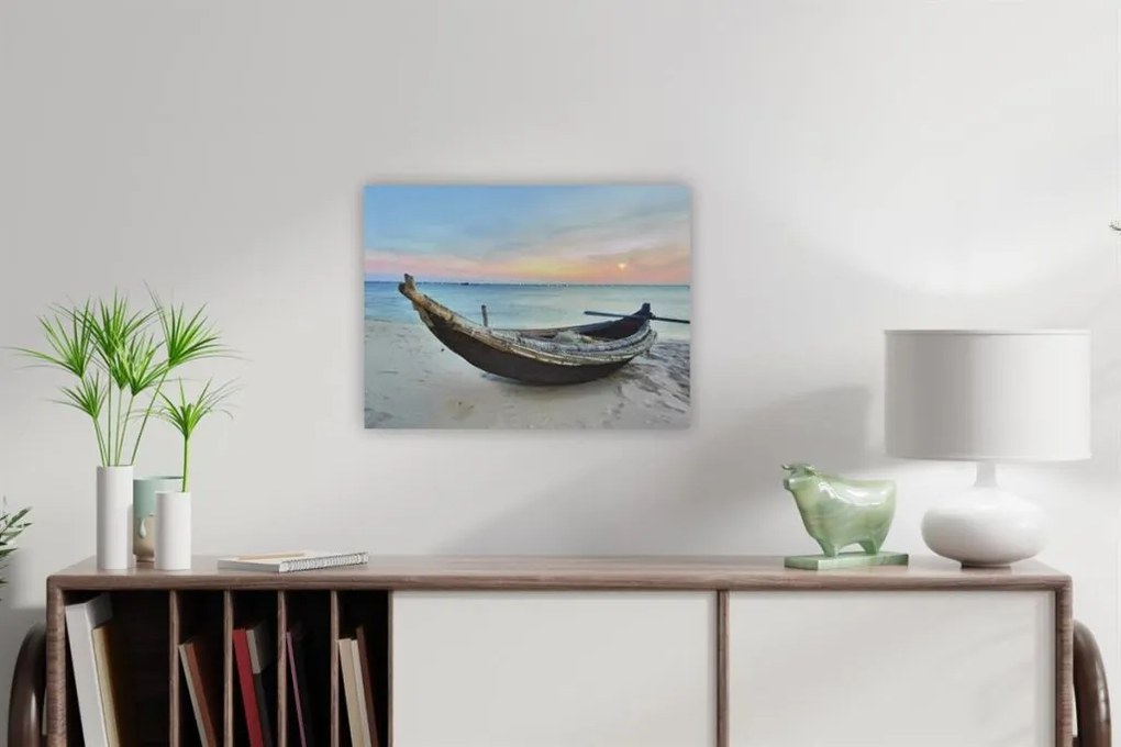 Pictură pe perete Barcă pe plajă, LED cu cronometru, 30 x 40