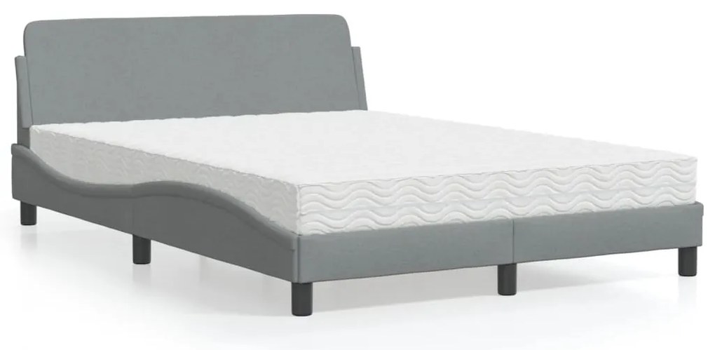vidaXL Pat cu saltea, gri deschis, 140x190 cm, textil