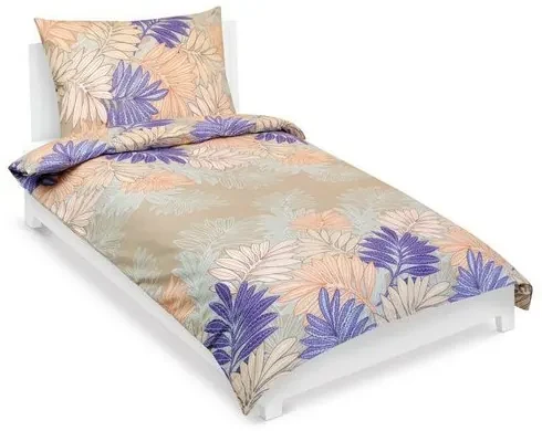 Lenjerie de pat din bumbac Bellatex Frunze somon,violet, 140 x 200 cm, 70 x 90 cm