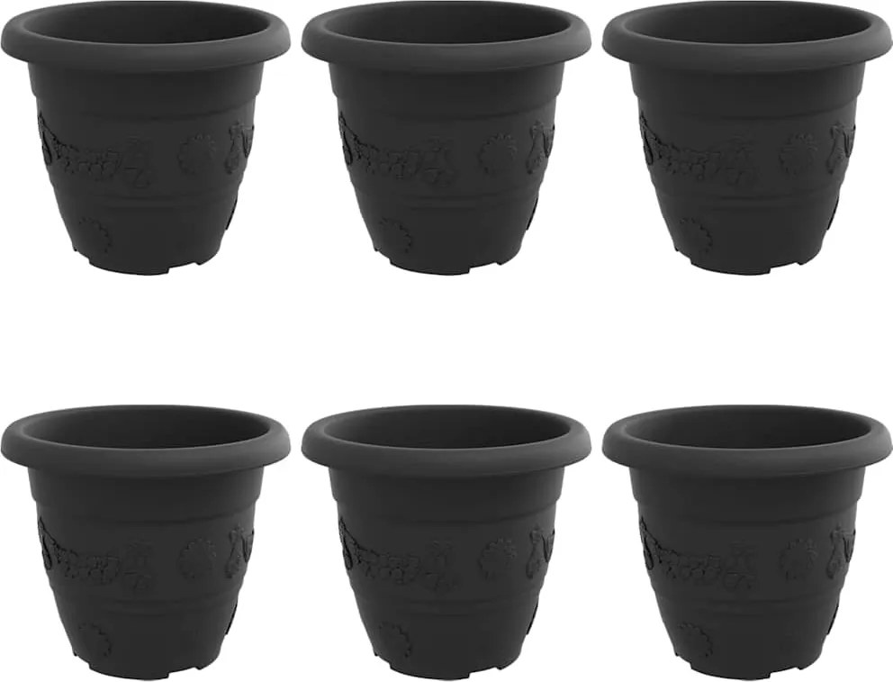 vidaXL Ghiveci rotund pentru flori 6 pcs Negru Ø 26 x 21.5 cm Plastic