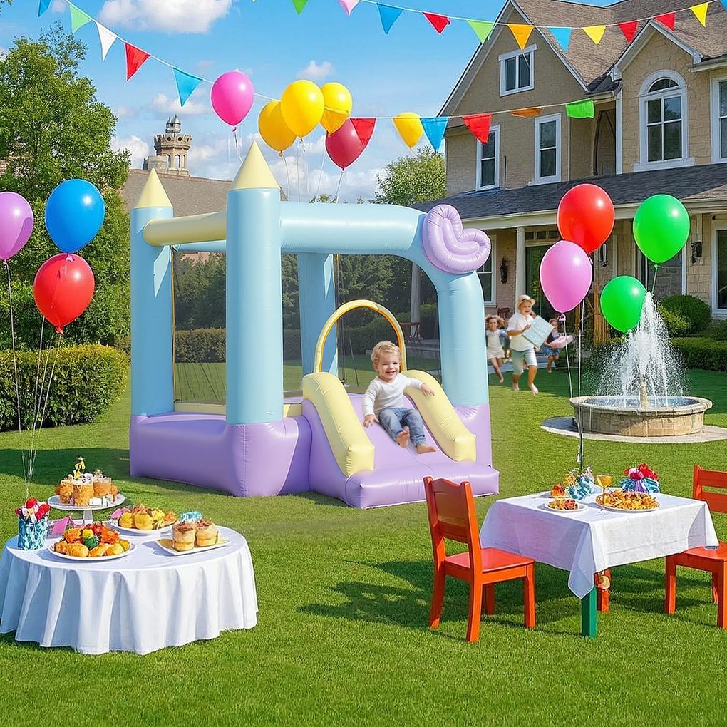 AIYAPLAY Castel Gonflabil pentru Copii 3-8 Ani cu Tobogan și Kit de Reparații, 250x165x200 cm, Multicolor | Aosom Romania