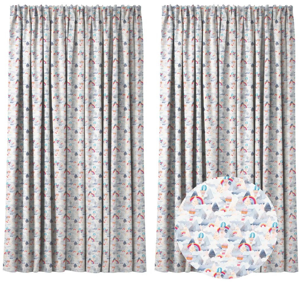 Set 2 draperii 180 x 240 cm, blackout 60%, print modern, Kidizi The Sky is the Limit, multicolor, draperii camera copilului