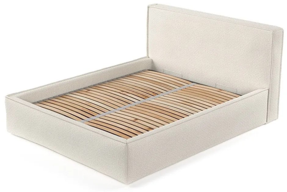 Pat matrimonial bej tapițat cu spațiu de depozitare cu somieră 180x200 cm Lounge L – Maison de Rêve