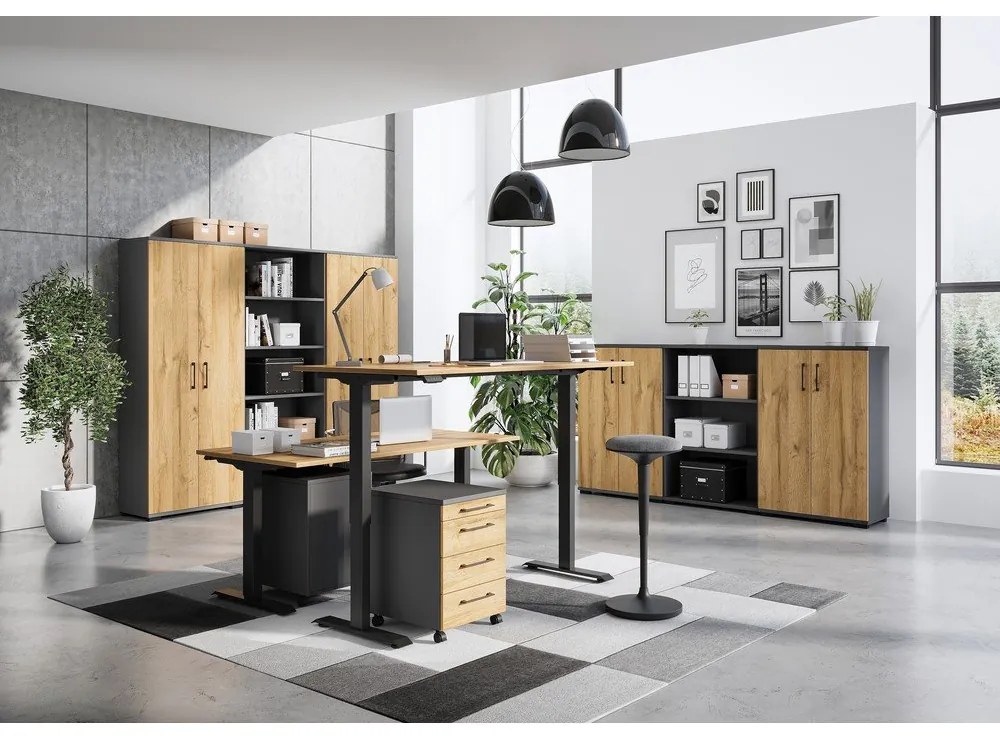 Birou reglabil cu înălțime ajustabilă electric și cu blat cu aspect de lemn de stejar 80x180 cm Agenda – Germania