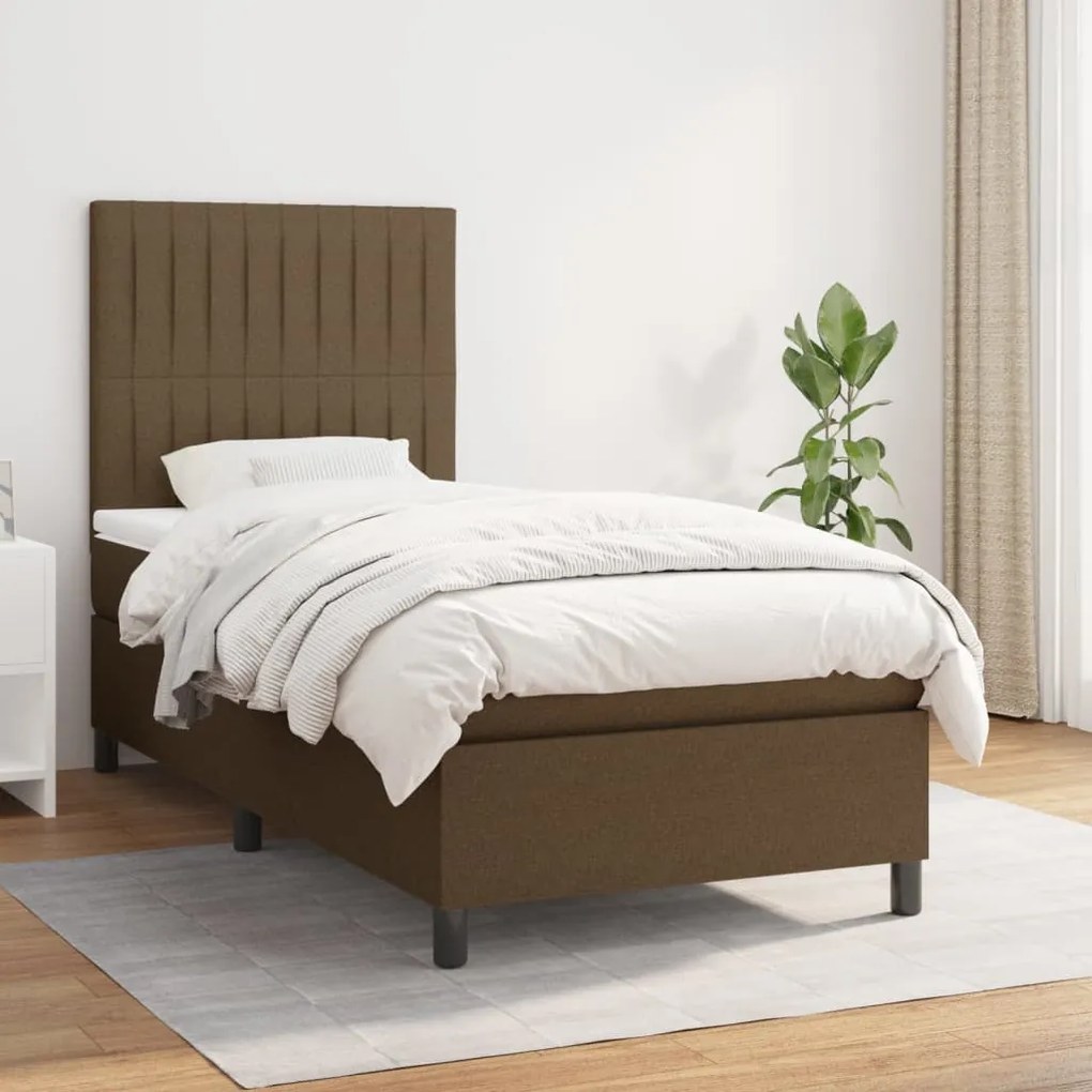 vidaXL Pat box spring cu saltea, maro închis, 80x200 cm, textil