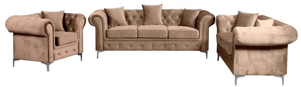Canapea extensibilă de lux 2 locuri, stofă maro deschis Velvet, ROMANO