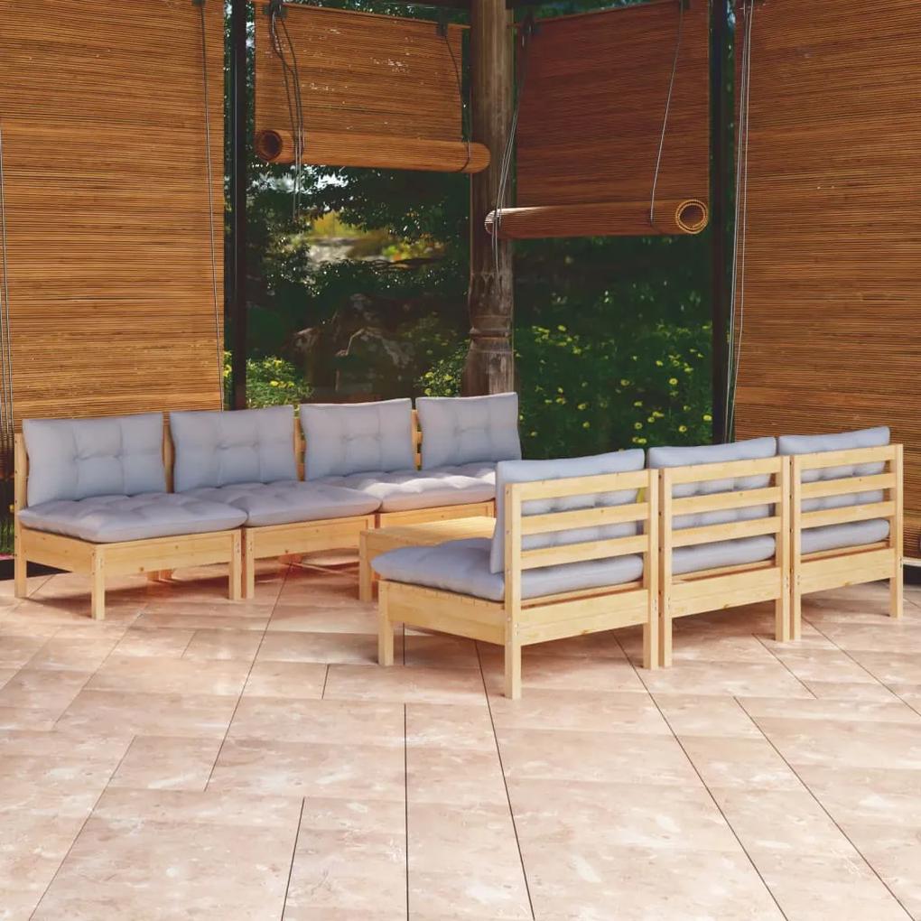3096135 vidaXL Set mobilier de grădină cu perne gri, 8 piese, lemn de pin