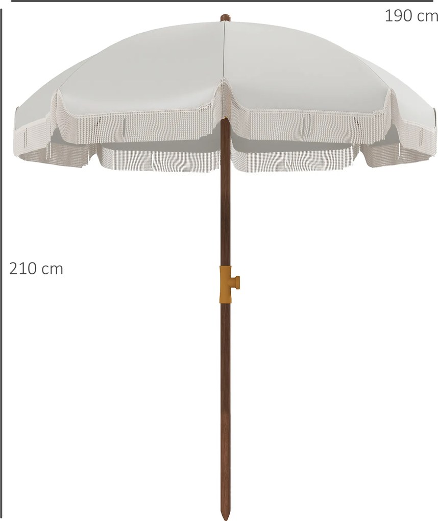 Outsunny Umbrelă de Plajă Portabilă cu Volane în Aer Liber cu Baldachin Ventilat, Geantă de Transport, Ø1.9x2.1 m, Alb-Crem