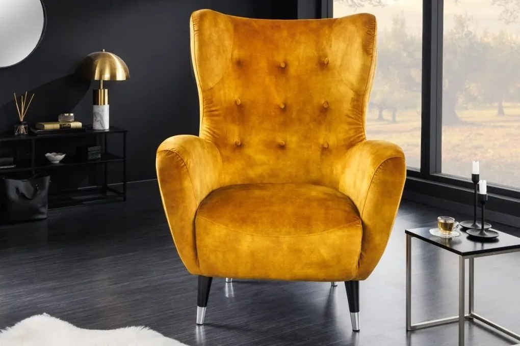 Fotoliu Clasic, Tesatura Catifea, Galben Mustra, Don A-45971 VC