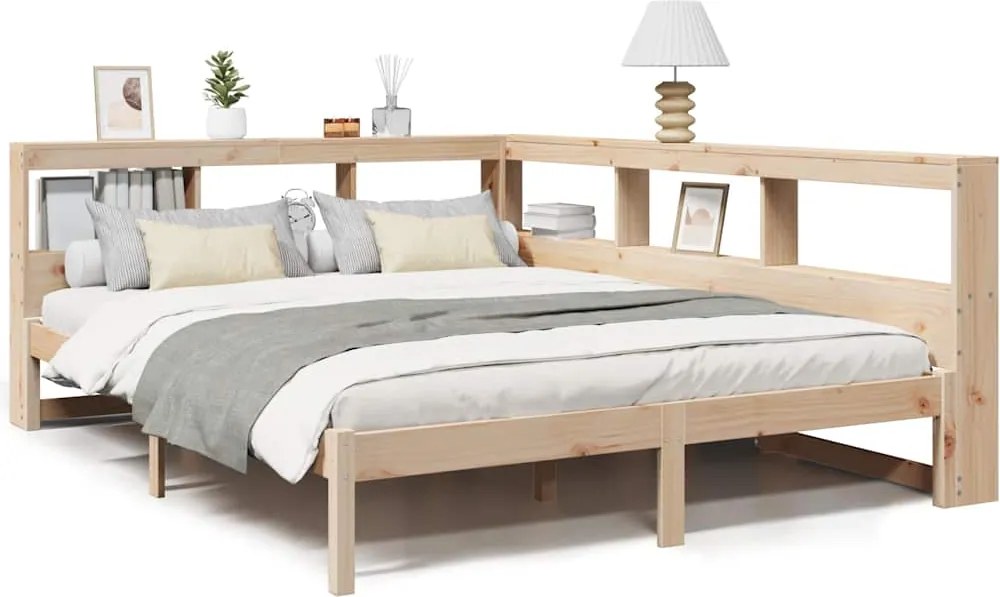 vidaXL Pat cu bibliotecă fără saltea, 140x200 cm, lemn masiv de pin