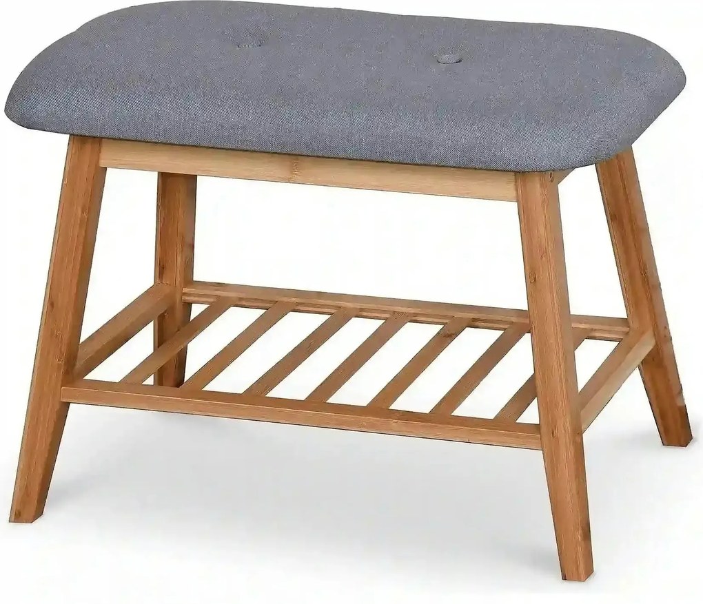Pantofar ST14, gri/stejar natural, stofa/lemn de bambus, 60x30x44 cm