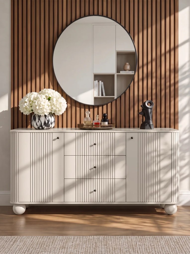 Comodă cu sertare Vesper 160 cm - cașmir / mânere negre / picioare sferice