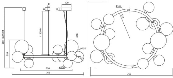 Lustră pe cablu MILA 14xG9/9W/230V negru/gri