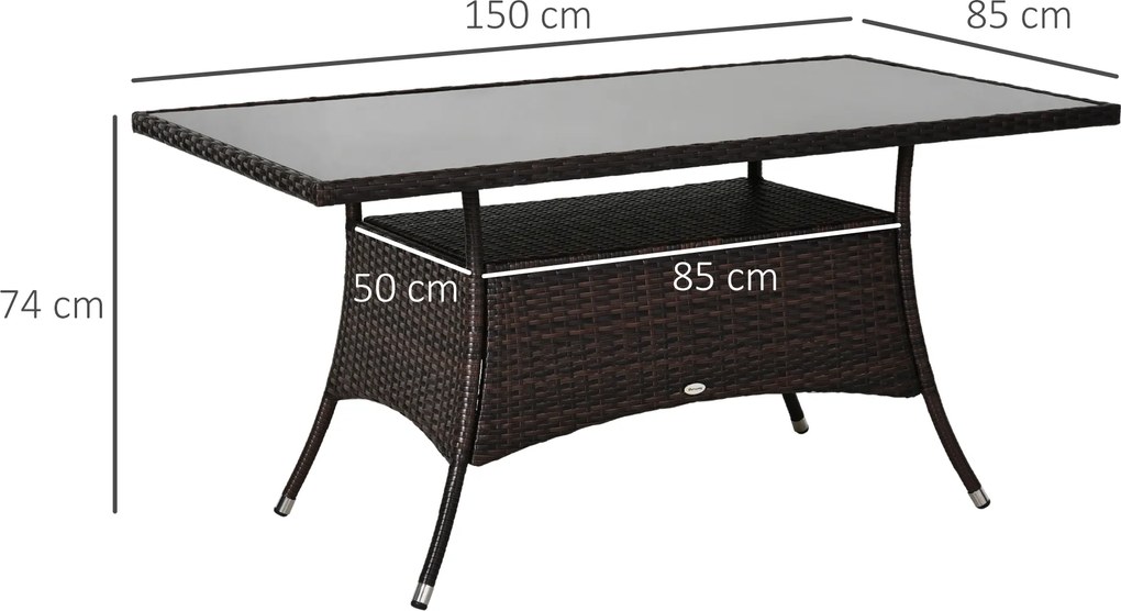 Outsunnt Masuta e Gradina in PE Rattan cu Raft Inferior,Maro,150x85x74cm