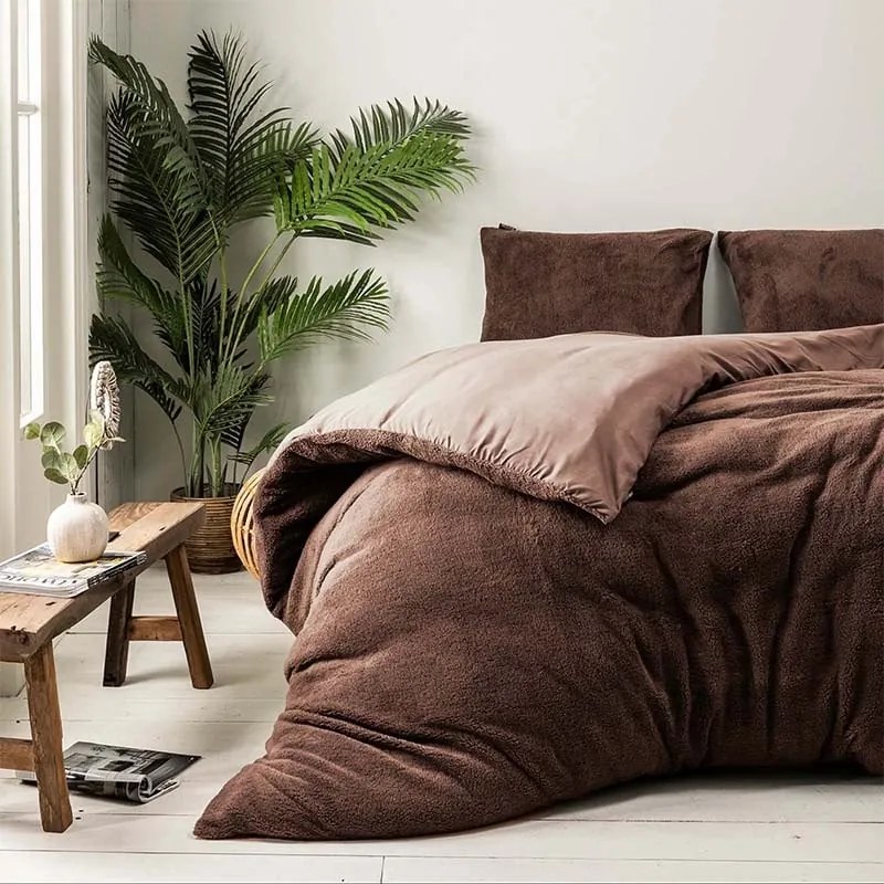 Lenjerie de pat reversibila TEDDY maro, lenjerie cocolino/microfibra Dimensiune lenjerie de pat: 2 buc 60 x 70 cm | 200 x 200 cm