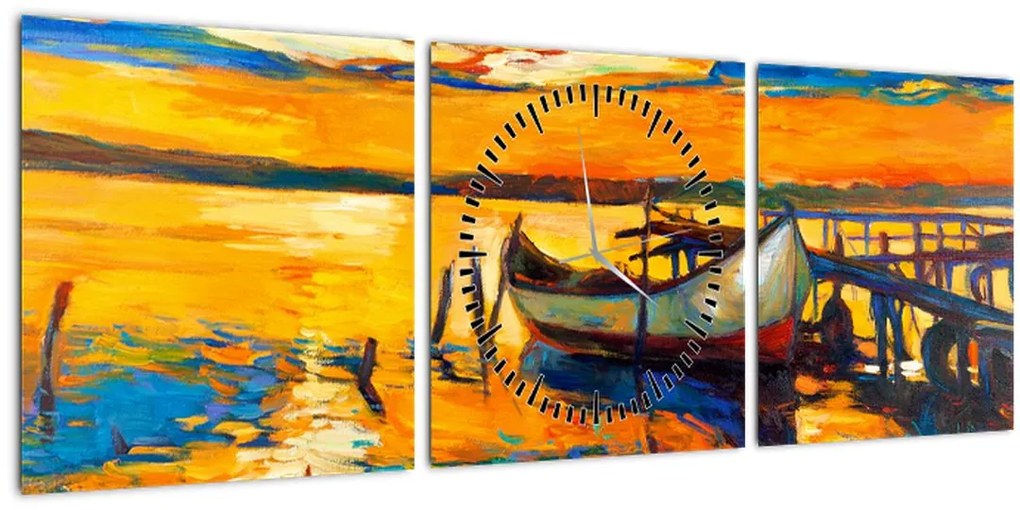 Tablou - Barca la apus de soare (cu ceas) (90x30 cm)