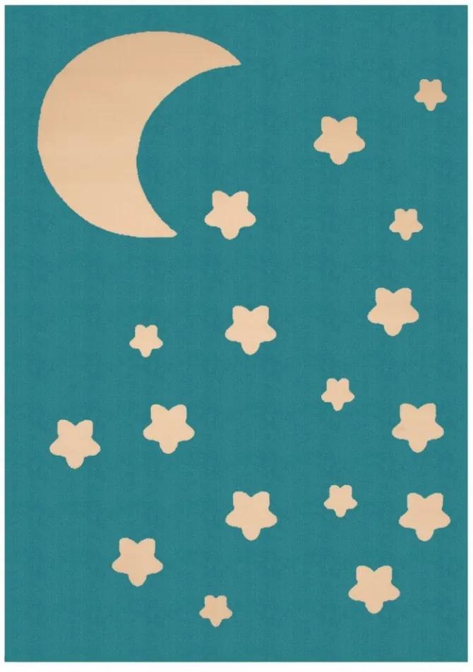 Covor albastru cu luna pentru copii 200x140 cm Moon and Stars Zala Living