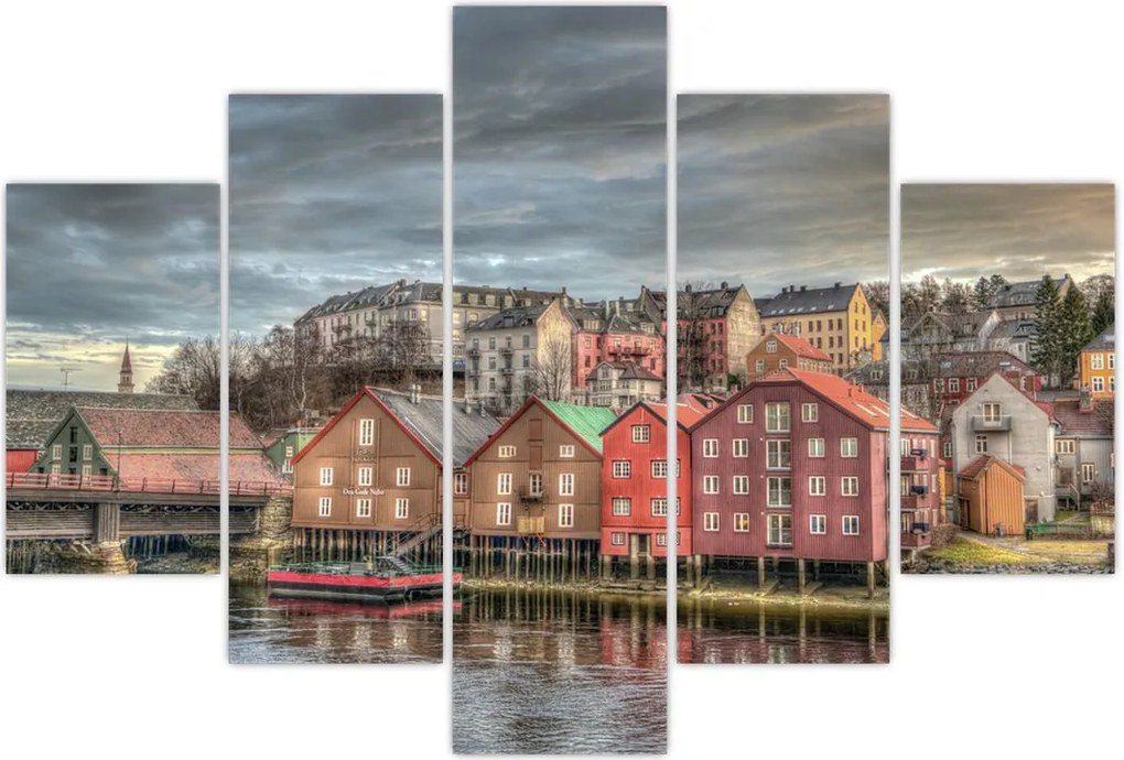 Tablou - Case lângă râu (150x105 cm)