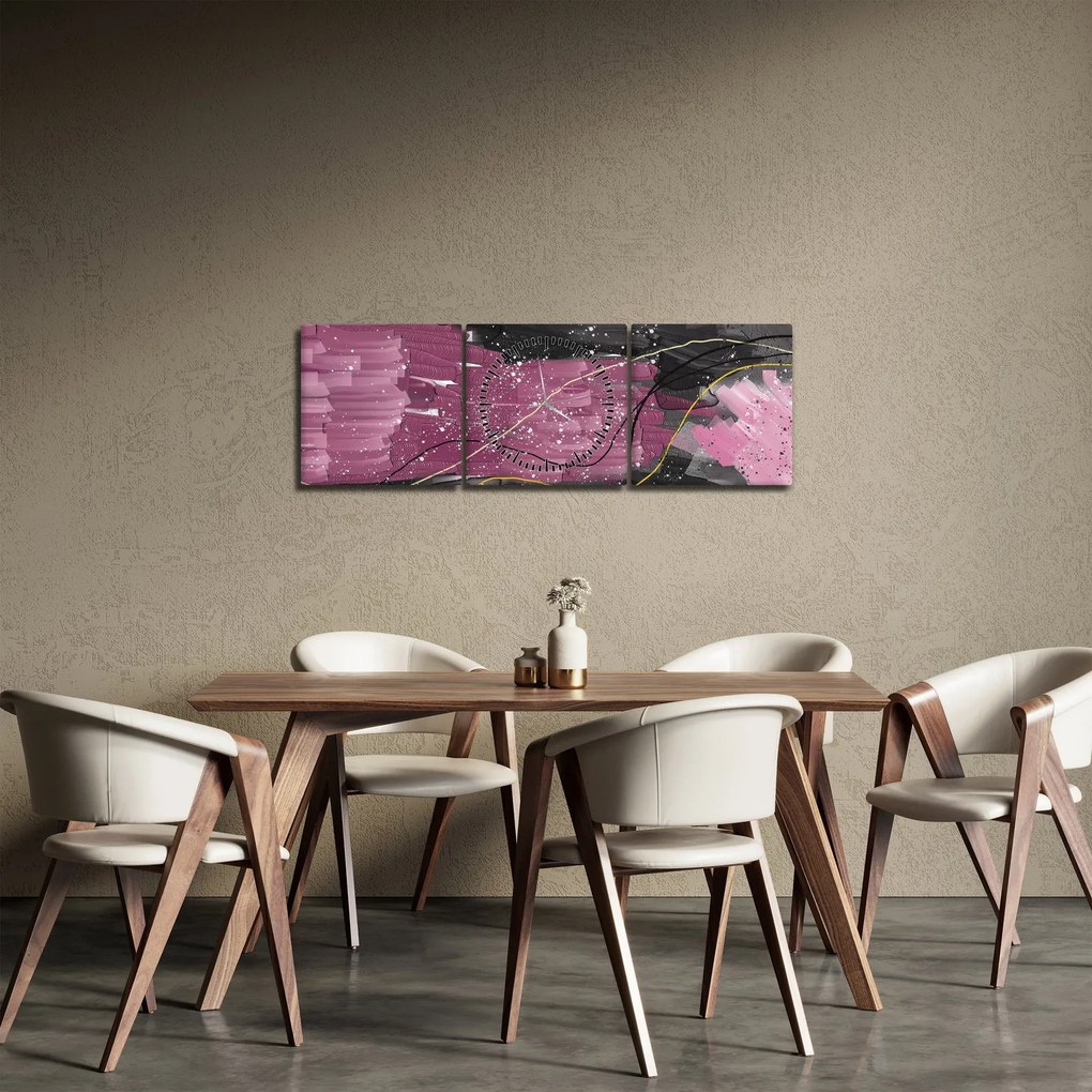 Tablou - Abstracție roz-roșu (cu ceas) (90x30 cm)
