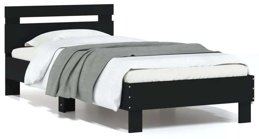 838562 vidaXL Cadru de pat cu tăblie, negru, 90x190 cm, lemn prelucrat