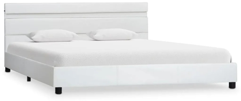 284788 vidaXL Cadru de pat cu LED, alb, 120 x 200 cm, piele ecologică