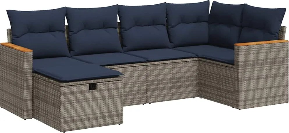 vidaXL Set mobilier grădină cu perne, 6 piese, gri, poliratan