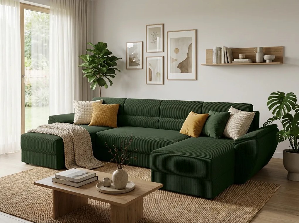 Coltar extensibil in forma de U TAVERO, verde inchis, 321x140 cm