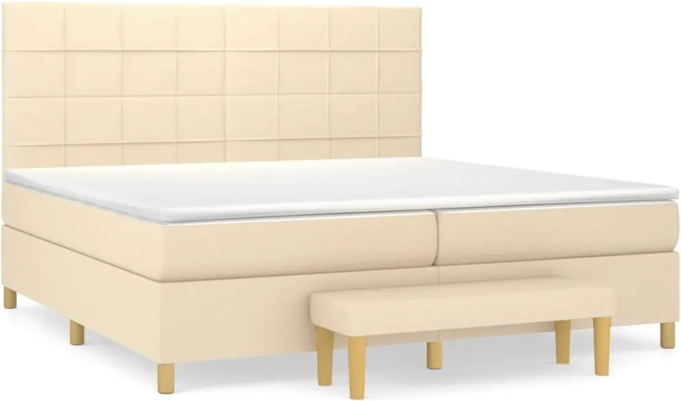 vidaXL Pat box spring cu saltea, crem, 200x200 cm, textil
