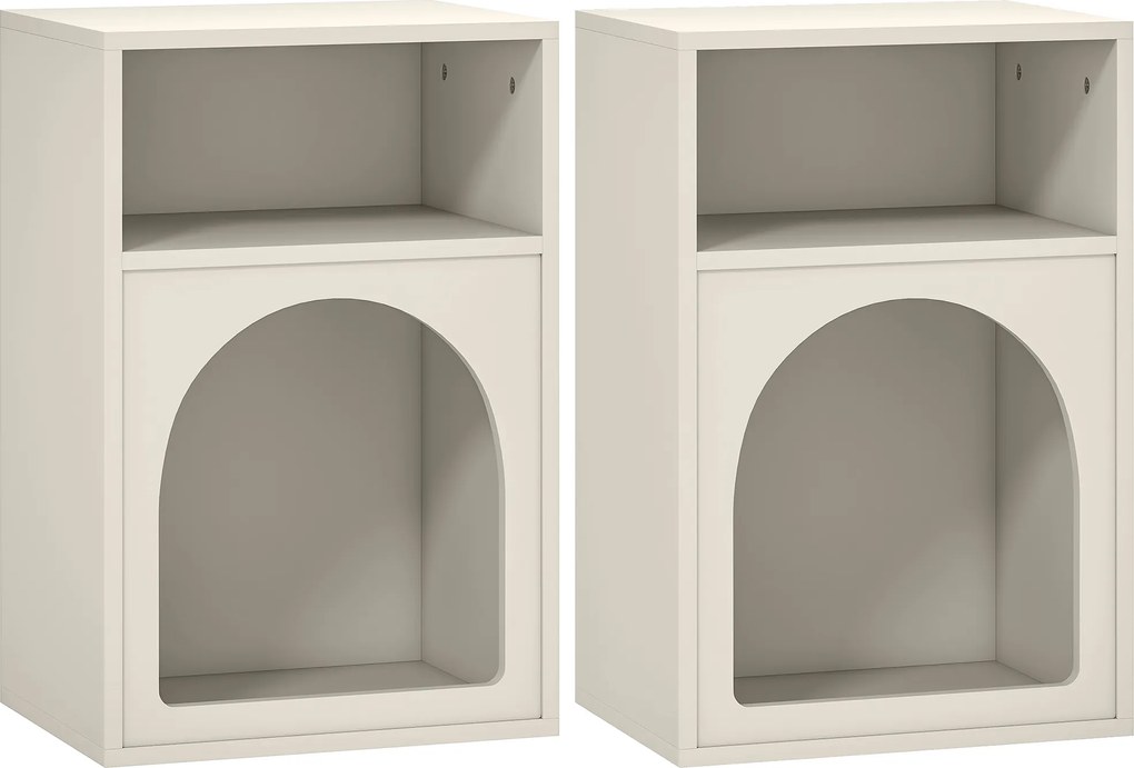 HOMCOM Set de 2 noptiere, noptieră cu compartimente deschise, design arcuit, 40 x 30 x 60 cm, crem | Aosom Romania