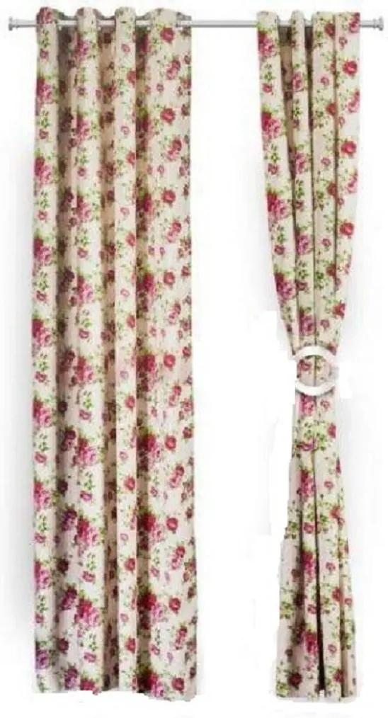 Set de 2 draperii Heinner din bumbac 100%, model flori roz, HR-DR140-FLWPK HR-DR140-FLWPK