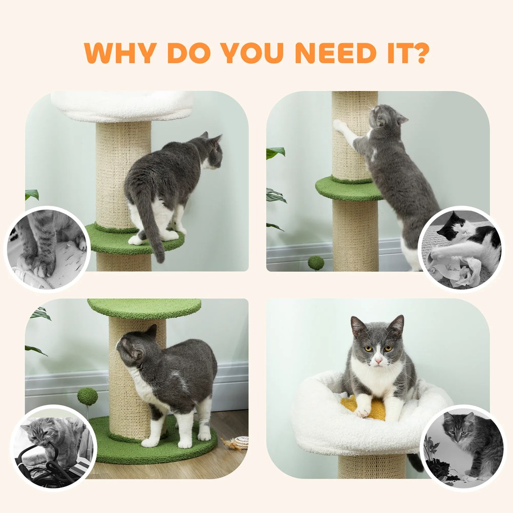 PawHut Ansamblu pentru Pisici, din Sisal și Pat în Formă de Floare Verde, 92cm | Aosom Romania