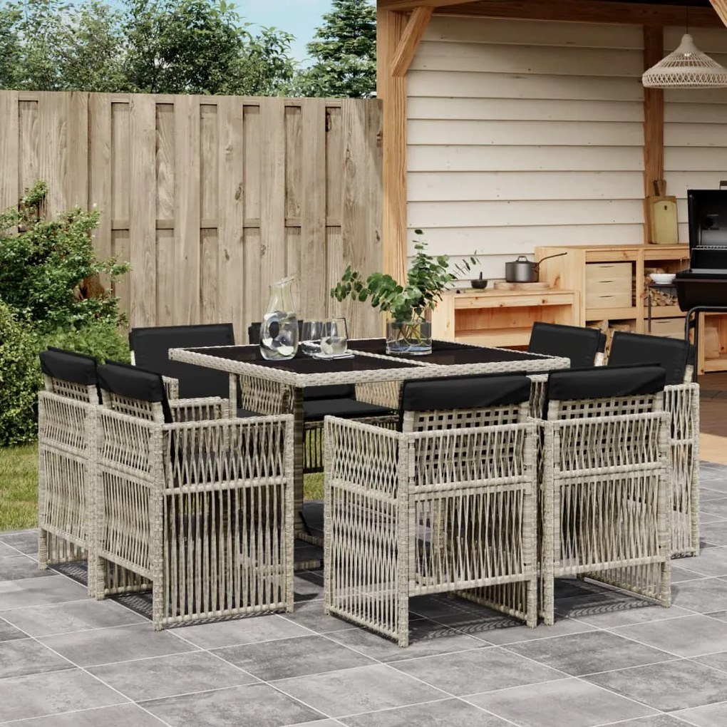 vidaXL Set mobilier grădină cu perne, 9 piese, gri deschis, poliratan