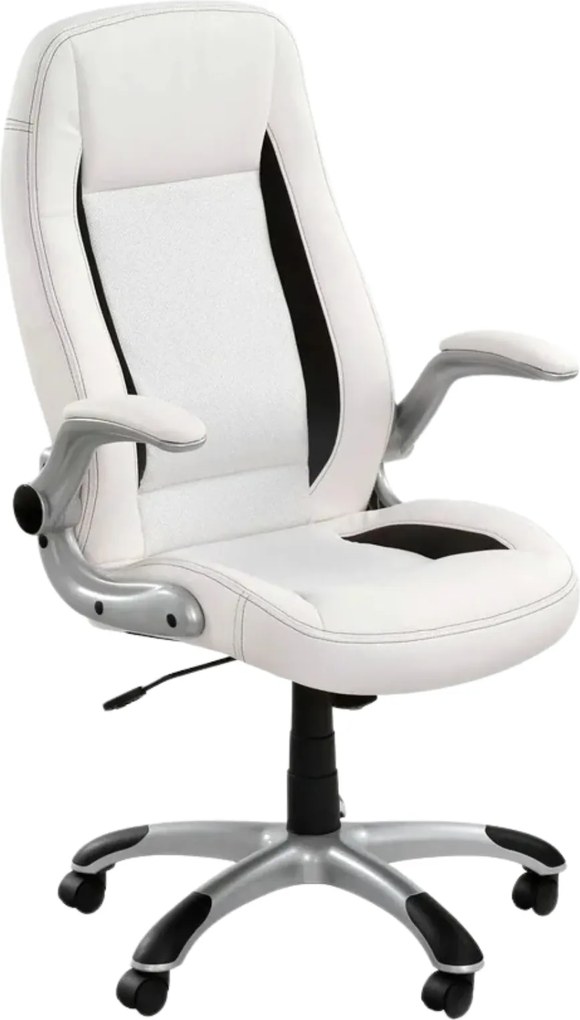Scaun de birou SATURN, alb, piele ecologica perforata, 67x65x112/120 c