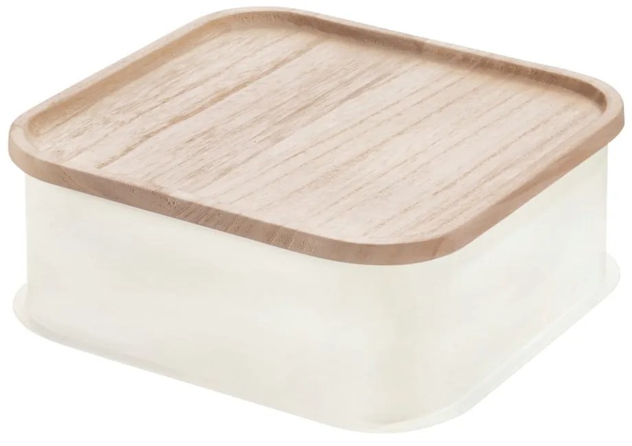 Cutie depozitare cu capac din lemn paulownia iDesign Eco, 21,3 x 21,3 cm, alb