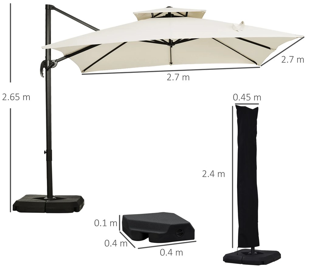 Outsunny Umbrelă de Grădină 2.7x2.7 m Reglabilă cu Bază și Husă Bej | Aosom Romania
